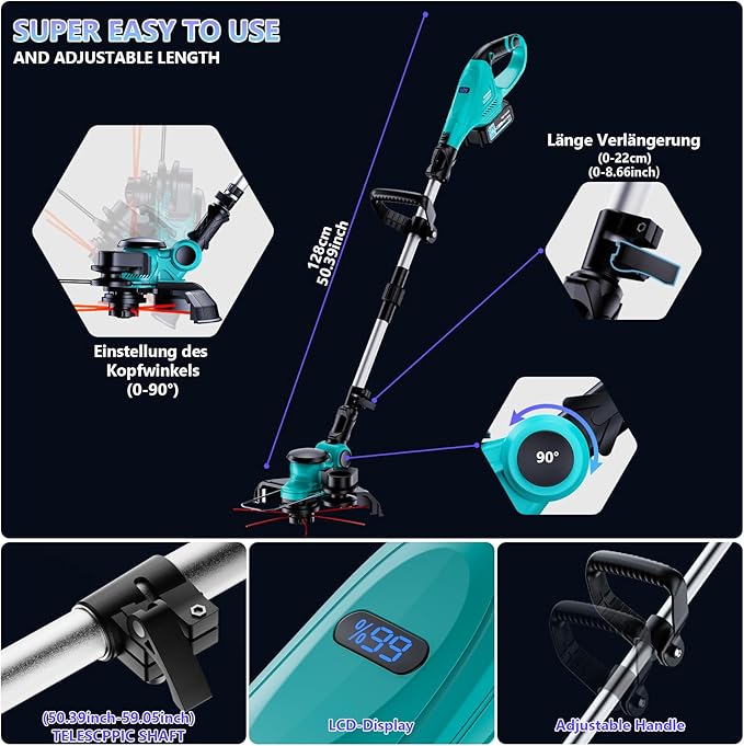 25000 RPM Electric Weed Wacker, 8000mAh Battery, 12″ Brushless Cordless 4-in-1 Brush Cutter/Weed Eater/String Trimmer/Grass Trimmer, Electric String Trimmer 2 Batteries and Charger