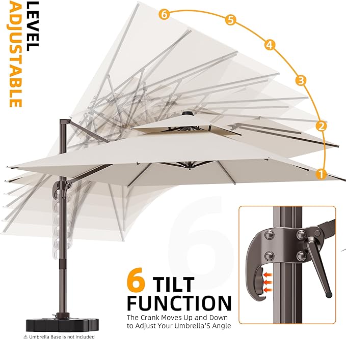 10' X 13' Outdoor Patio Umbrella Large Rectangle Cantilever Umbrella with Base Included, Heavy Duty 360°Rotation Offset Umbrella for Garden Deck Pool Patio,Beige