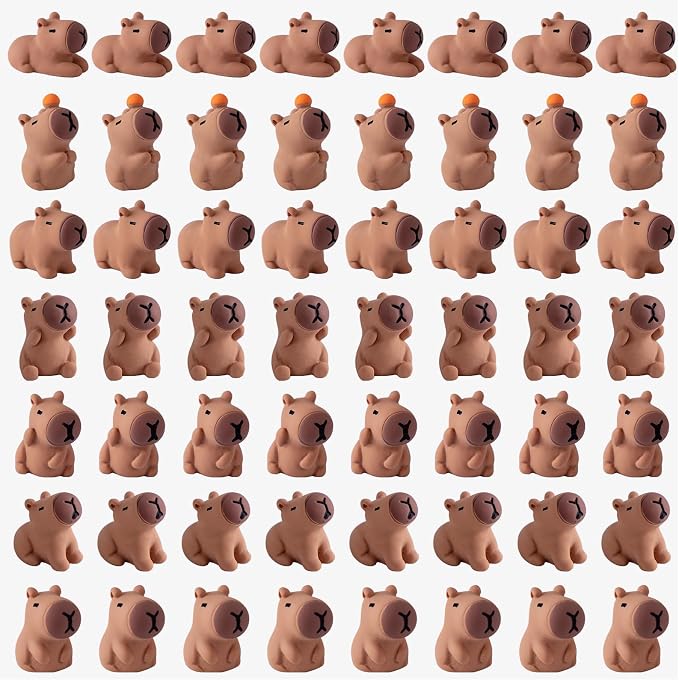 56PCS Mini Capybara Figurines - Adorable Resin Animal Decor Set for Home Office Desk, Zen Garden, Sensory Bins & Collector Displays (Cute Waterproof Figurines)