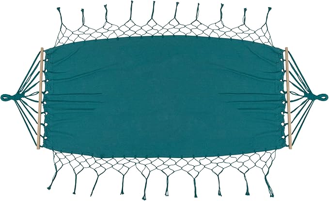 Hammock with Netted Fringe and Wooden Bars - 100" x 41" - Teal Green