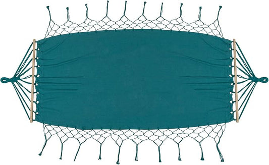 Hammock with Netted Fringe and Wooden Bars - 100" x 41" - Teal Green