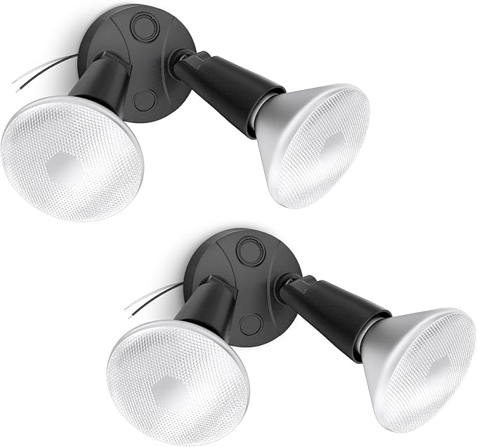 Onforu 2-Pack Adjustable Twin PAR Holder, Outdoor Flood Light Fixture Max 300W (Bulbs Not Included), Switch Controlled Security Lights, Exterior Flood Lighting for Garage, Driveway, Porch