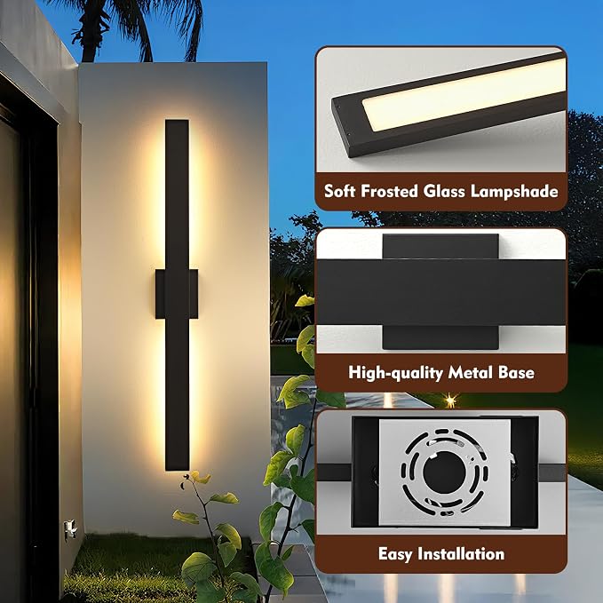 40.1inch Long Outdoor Modern LED Wall Light, Waterproof IP65 Warm White Led Wall Mount Lighting Fixture Black Outdoor Wall Sconces Outside Lights for House Garage Front Door Patio 2Pack