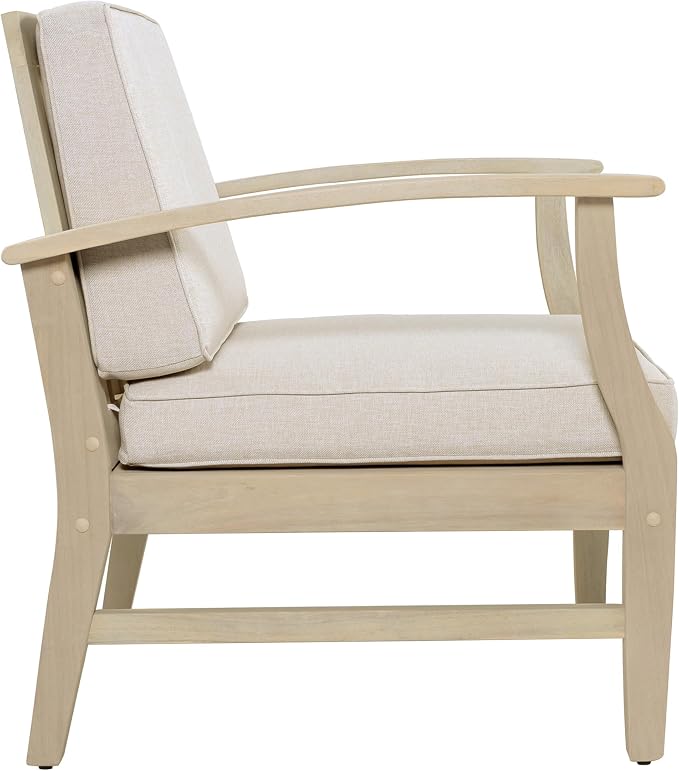 Christopher Knight Home Ace 4-Piece Outdoor Patio Furniture Set, Acacia Wood Patio Conversation Set with Loveseat, Accent Chairs And Coffee Table, 4-Seater Patio Sofa Set With Cushion,Light White+Sand