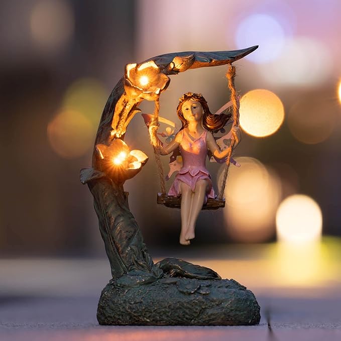 Suyorpe Garden Flower Fairy Outdoor Statue Decor Funny Swing Fairy Ornaments Figurines for Patio Lawn Yard Porch Outside Garden Gifts,9.05 Inches Tall ﻿ ﻿ ﻿