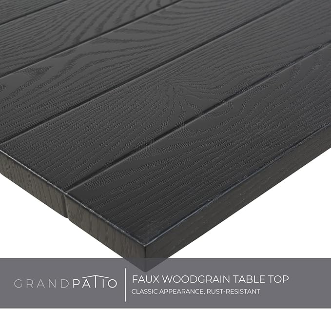 Grand patio 7-Piece Patio Dining Set for 6, Outdoor Dining Set with Swiviel Patio Chairs & 1 Rectangular Woodgrain Dining Table with Umbrella Hole, Black & Grey Plaid