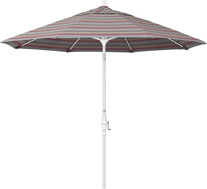 California Umbrella 9' Round Crank Lift, Collar Tilt, Aluminum Pole, Fiberglass Rib Patio Umbrella, White Finish