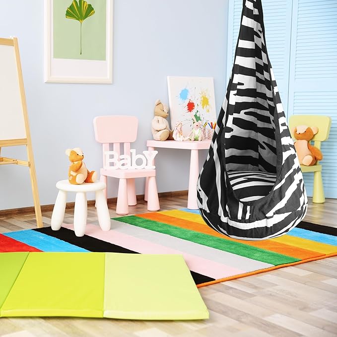 Calming Sensory Swing — Indoor Sensory Hammock for Kids & Adults, Supports up to 170 lb (77 kg), Double-Layer Canvas Fabric, Hanging Hardware Included, Black-White