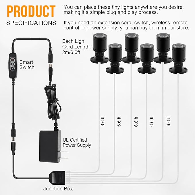 Taysing LED Spot Light Indoor Little Mini Spotlight Accent Lights for Display, Paintings, Pictures, Plants, Jewelry, Shelves, Cabinets, Posters, Showcase(SoftWhite 6 Pack Dimming&Timing)
