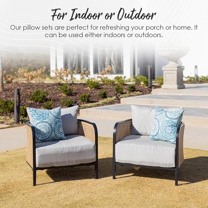 RSH DECOR Square Throw Pillows Set of 2, 20" x 20", Outdoor Pillows Waterproof, Outdoor Pillow Covers, Pillow Covers for Couch, Dailey Pewter Grey Floral, Made in USA
