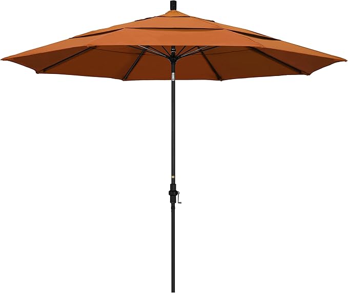 California Umbrella 11' Round Crank Lift, Collar Tilt, Aluminum Pole, Fiberglass Rib Patio Umbrella, Black Finish