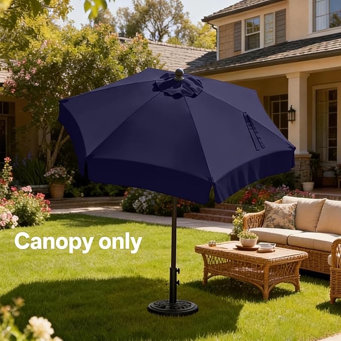 MASTERCANOPY Valance Patio Umbrella 7.5 ft Replacement Canopy for 6 Ribs-Navy Blue Canopy Only
