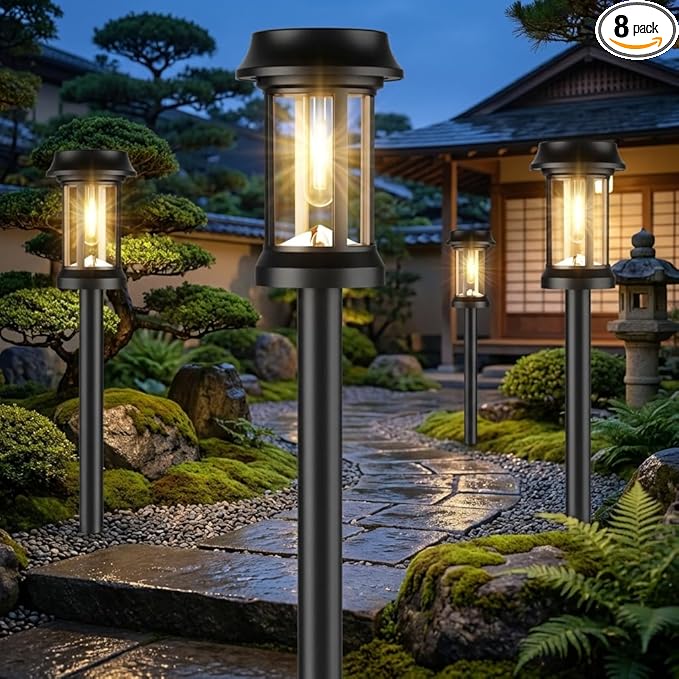 Eyrosa Solar Pathway Lights, 8 Pack Glass Solar Lights Outdoor, Solar Stake Lights Landscape Lighting for Outside Path Walkway Driveway Sidewalk Lawn Yard Garden Decor