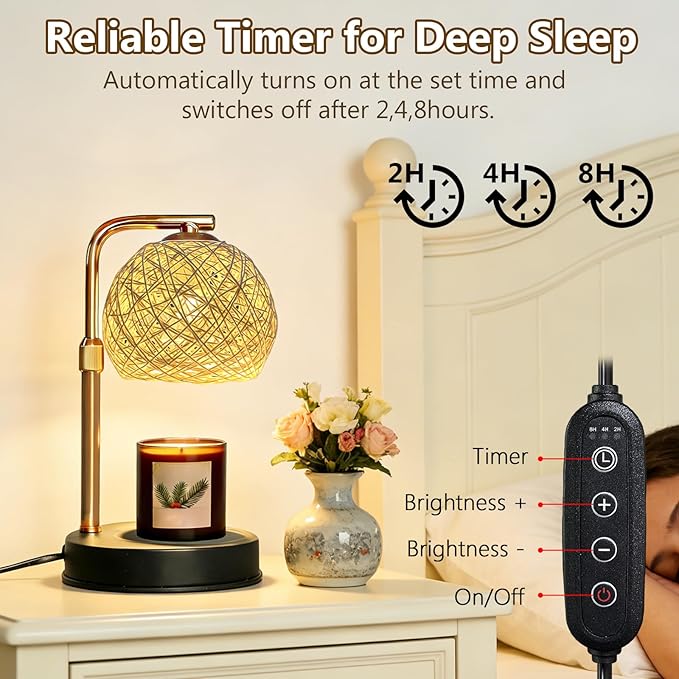 2-Pack Smart Timer Wax Warmer Lamp,Dimmable Flameless Melting Wax Lamp with Auto-Off Function,2-in-1Candle Warmer,No Fire No Smoke Safe for Kids Room,Modern Home Decor Lamp Gift for Family