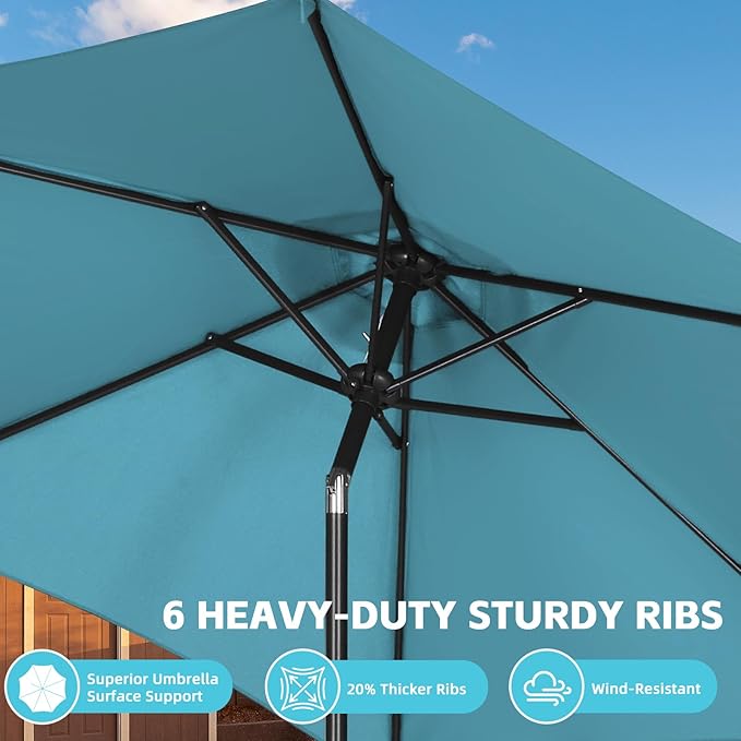 9ft Patio Umbrella Outdoor Portable Table Market Umbrella with Push Button Tilt/Crank,Blue