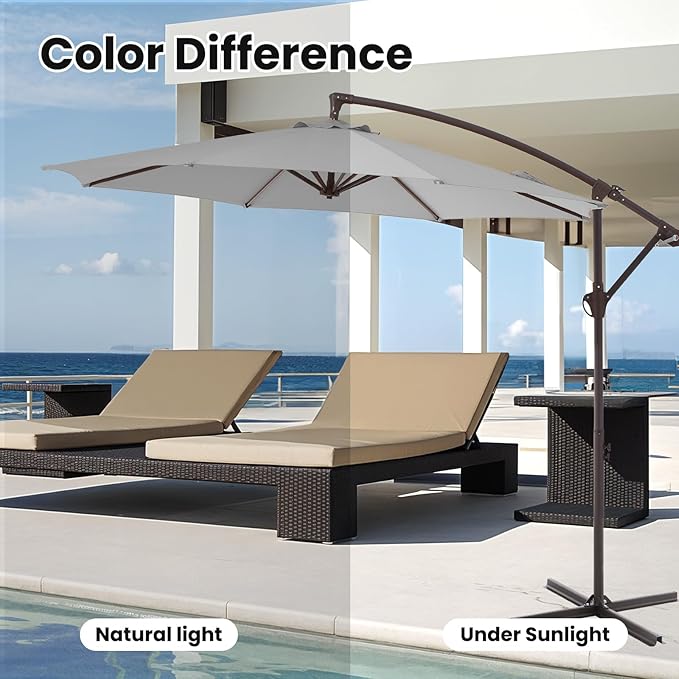 10FT Patio Umbrella, Outdoor Offset Cantilever Umbrella with Sturdy 8 Ribs, Easy Tilt Adjustment for Backyard Pool Garden,Light Gray