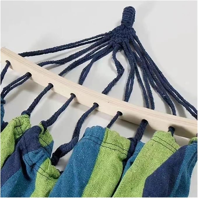 Canvas Hammock Outdoor Thickened Anti-Rollover Sleeping Swing Hanging Tree Camping(Bent Wood Blue Suit)