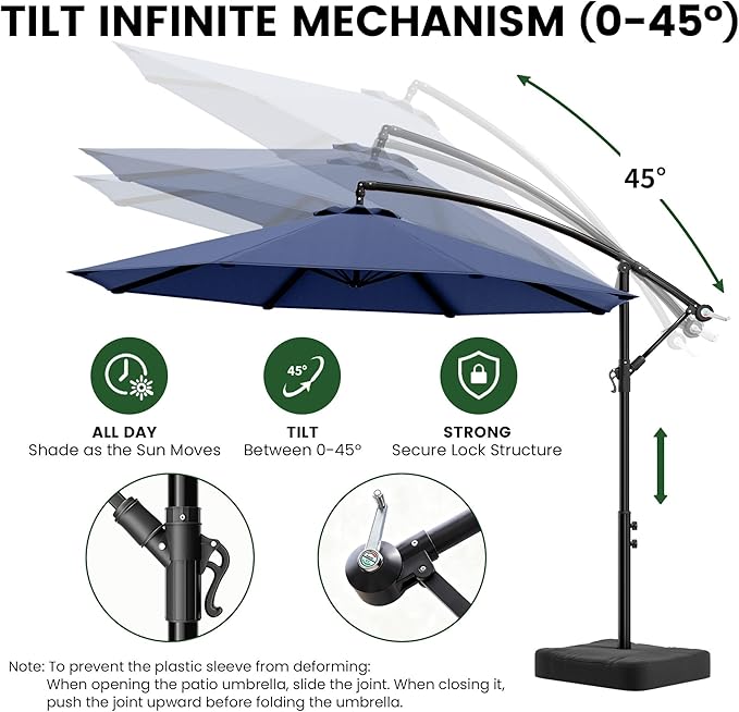 OLILAWN Cantilever Offset Patio Umbrellas, Outdoor 10 feet Large Patio Umbrella with Base Included, Upgraded Yarn-dyed Fabric Shade, Sturdy 8 Rids, 360 Degree Rotation & Easy Tilt Adjustment, for Pool Deck Porch Backyard Garden, Sapphire