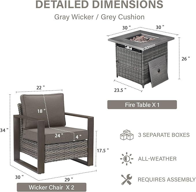 Belord Social 5 Pieces Patio Furniture Set - Patio Chairs Set of 4 with 50000BTU Propane Fire Pit Table, Durable Wicker Outdoor Conversation Set for Casual Gathering