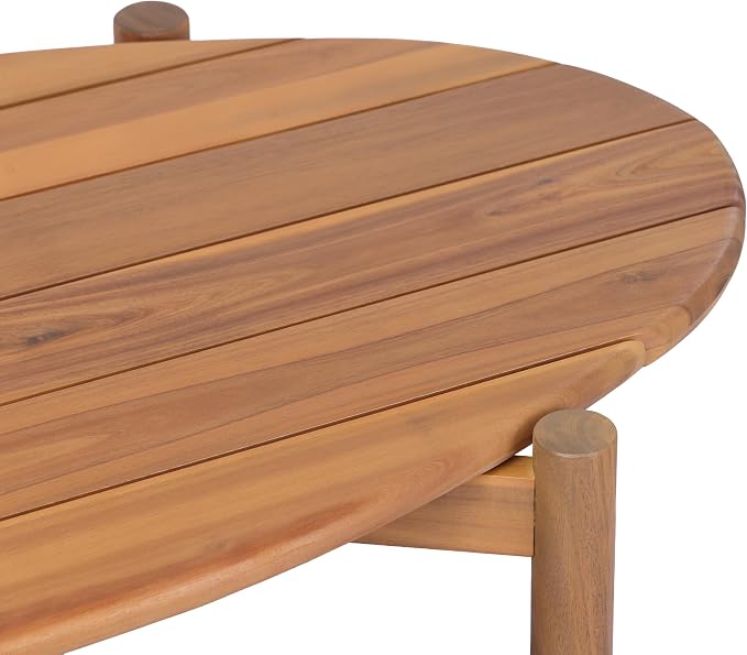 Christopher Knight Home Bubi Patio Acacia Wood Coffee Table, Solid Wood Outdoor Table for Patio Furniture Set, Slat Panel Oval Top, Teak