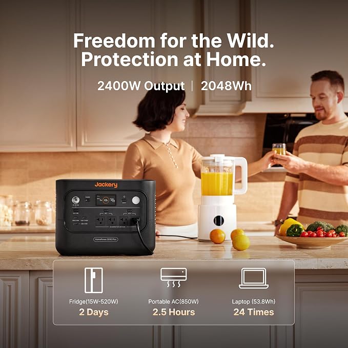 Jackery HomePower 2000 Plus v2 Portable Power Station with 2x Battery & 2x200W Solar Panels, 2200W AC Output, 2048Wh LFP Battery, Expandable to 12kWh, Essential Home Backup for Outages & Emergencies
