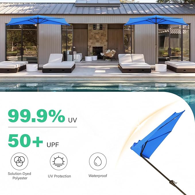 JEAREY 9ft Half Umbrella Outdoor Patio Umbrella Market Umbrellas with Crank, 1/2 Round Wall Umbrella 5 Sturdy Ribs UV Protection for Pool Garden Balcony Deck, Royal Blue