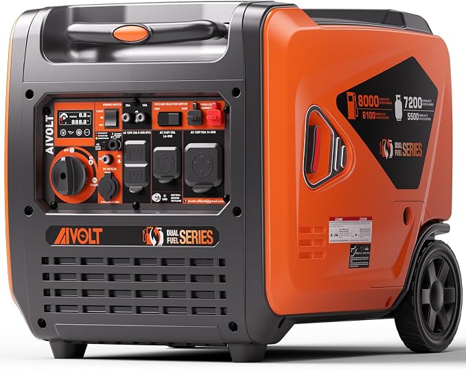 AIVOLT 8000W Dual Fuel Inverter Generator, Super Quiet Electric Start Portable Generator Gas Propane Powered for Home Backup, RV, Camping & Travel - CARB Compliant