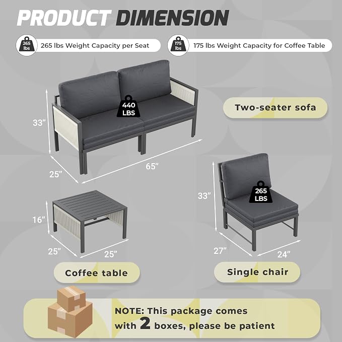 AECOJOY Aluminum Patio Furniture Set 8 Seats Outdoor Sectional Couch with Coffee Central Table Patio Conversation Sets for Porch Deck (Dark Grey, 8PCS, 8 Seat)