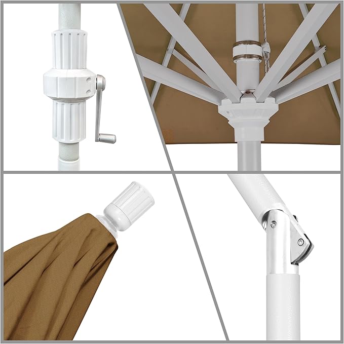 California Umbrella 7.5' Rd. Aluminum Patio Umbrella, Crank Lift, Collar Tilt, White