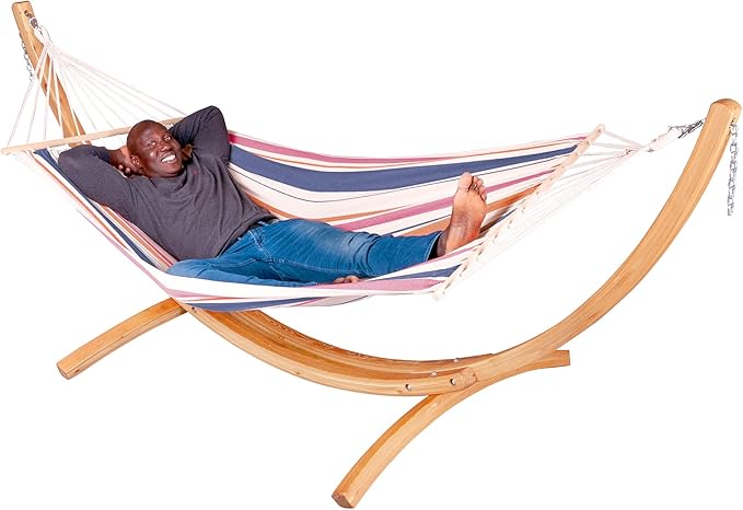 LA Siesta® Chillounge Hammock with Spreader Bar & Wood Stand, Weatherproof Outdoor Hammock with Stand for Outside Backyard, Heavy Duty Hammock and Stand - Max 265 Lbs, Sunrise
