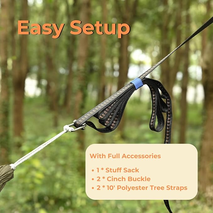 Onewind Camping Hammock, Ultralight Portable Hammock with Adjustable Ridgeline, Outdoor Hammock 20D Ripstop Nylon with 2 * 12Ft Tree Strap, Ideal for Camping, Hiking, Backpacking
