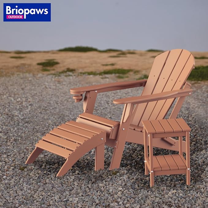 BRIOPAWS Outdoor-Side-Table | Small | HDPE Plastic | Patio End-Table | 2-Shelf Adirondack Outside Tables | All Weather | for Poolside Front Porch Indoor Living Room | 14" x 13" | Teak