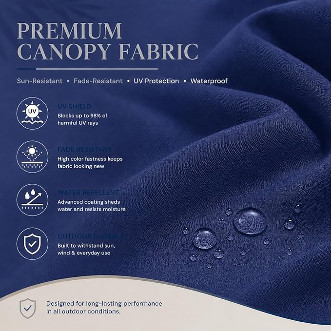 10ft Patio Umbrella, 3-Tier Vented Outdoor Table Umbrella with 8 Sturdy Fiberglass Ribs, Windproof Market Umbrella with Push Button Tilt and Crank, UV Protection for Deck, Pool, Navy Blue