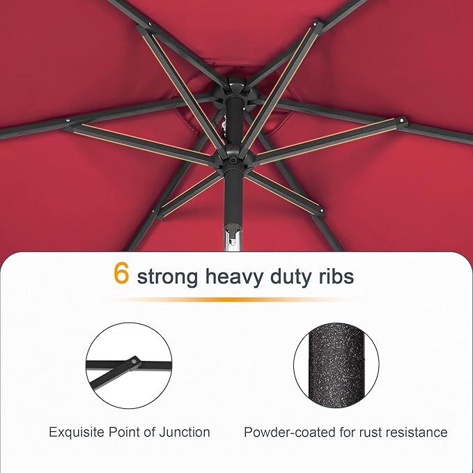 Rectangle Patio Umbrella with Solar Lights, 6x9ft Outdoor Rectangular Table Market Umbrella Patio with Push Button Tilt and Crank for Pool, Deck, Garden,Backyard