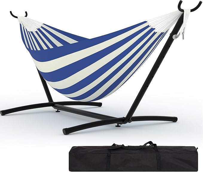 Double Hammocks with Stand for Outside, Portable Space Saving Heavy-Duty Steel Stand for Indoor Outdoor Patio with Carrying Bag, 450 lbs Capacity