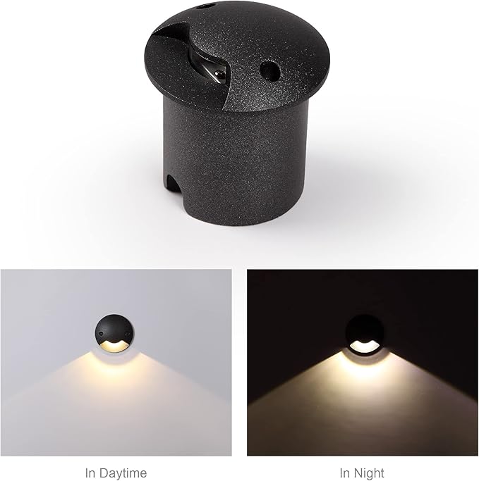 Well Lights Low Voltage Landscape Lighting Outdoor In Ground Lights for Driveway,Path,Paver,LED 2W AC/DC 12V 24V Warm White Waterproof IP67 Aluminium Single Side Lighting for Floor,Stair,1PACK