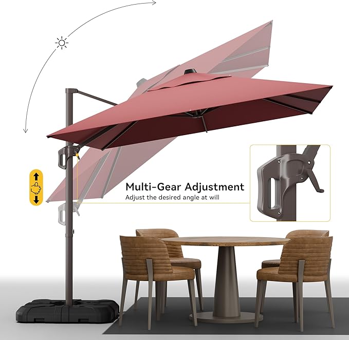 9x12 FT Cantilever Patio Umbrella, Large Rectangular Offset Outdoor Umbrella with 360° Rotation, Heavy Duty Shade Umbrella for Garden Backyard Deck Poolside Courtyard, Red