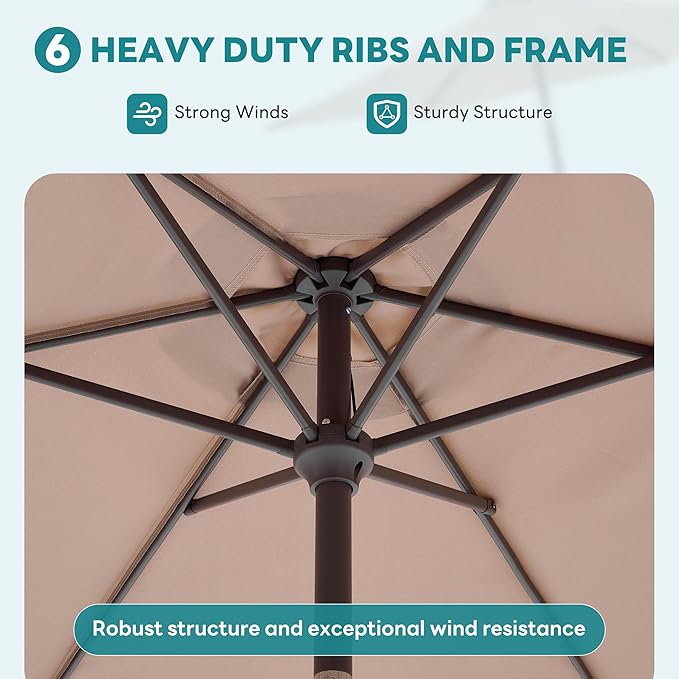 OLIXIS 9FT Patio Umbrella with Tilt and Crank Button & Sturdy Ribs Waterproof, 9Feet Patio Table Umbrella Perfect for Poolside, Terrace, Beach and Outdoor Restaurant