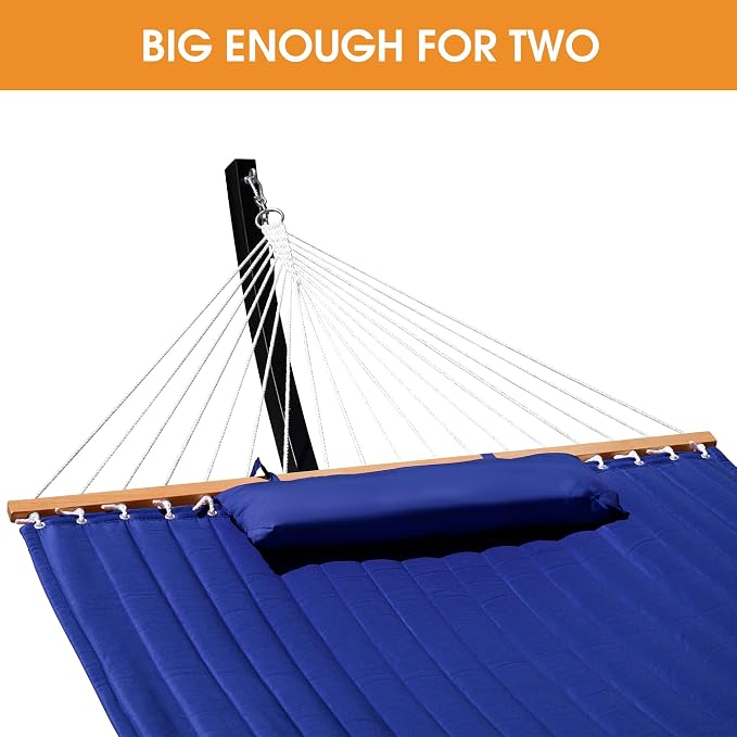 Lazy Daze Hammocks Outside Quilted Hammock with 13 FT Curved Steel Heavy Duty Stand and Pillow for Outdoor, Backyard, Patio, 450 Lbs Capacity, Blue