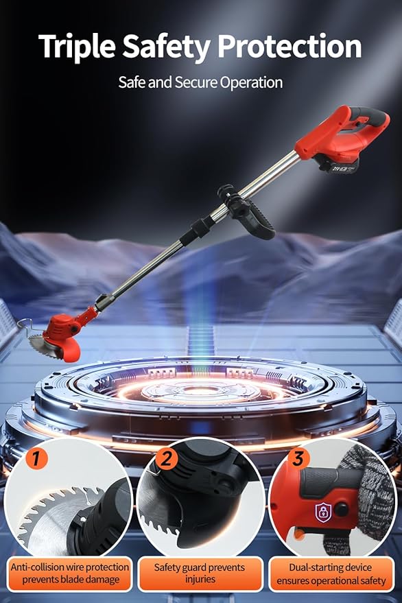 Cordless Grass Trimmer & Edger - Lightweight Foldable, 2 x 21V Batteries Included, Weed Trimmer, Red