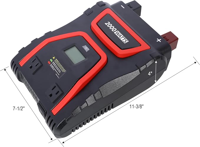 2000 Watt Power Inverter Modified Sine Wave 12v to 115v AC with 3 Sockets Dual USB Type C Ports and LCD Display Heavy Duty Car Power Inverter for Truck Rv Boat Camping Emergency Power