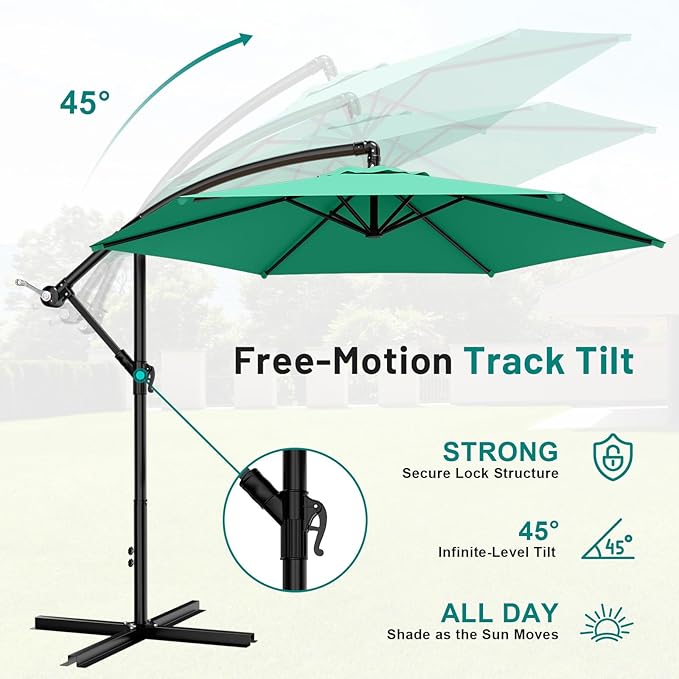 AreShark 10FT Patio Outdoor Umbrella, Offset Patio Umbrella Cantilever Umbrella, 6 Sturdy Ribs, Easy Adjustment for Garden Market Pool with Cross Base (Peacoke Blue)