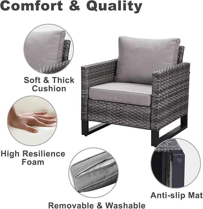 Belord 6 Piece Outdoor Furniture Patio Wicker Sofa Set, Oversize Outdoor Dining Chairs with Rattan Ottomans, Conversation Sets Patio Furniture Come with Removable Washable