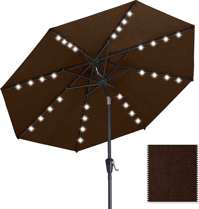 ABCCANOPY OLEFIN® 5-Year No Fading Patio Umbrella with Solar Lights (Coffee)