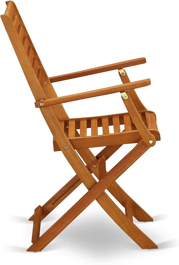 East West Furniture AEBS7CANA 7 Piece Patio Bistro Dining Furniture Set Consist of a Rectangle Outdoor Acacia Wood Table and 6 Folding Arm Chairs, 36x60 Inch, Natural Oil
