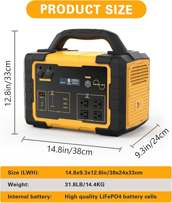 1000W Portable Power Station 1024Wh LiFePO4, (20000W Peak) Backup Battery, Solar Generator for Home Emergency Camping