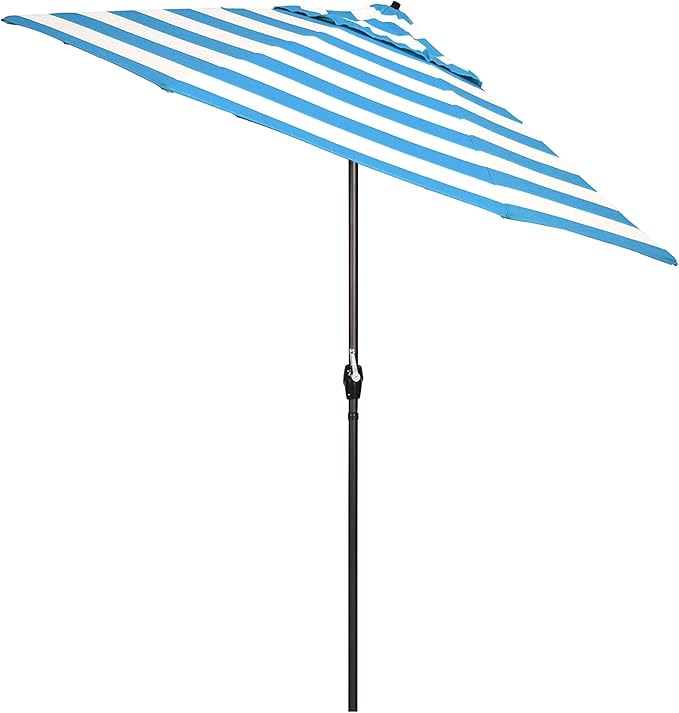 California Umbrella 12-Year Protection 9-Ft Outdoor Patio Umbrella, Sunbrella Fade-Resistant Acrylic Fabric, Auto Tilt and Crank, Heavy-Duty Aluminum Frame/ Reinforced Ribs, Bronze Pole, Cabana Regatta