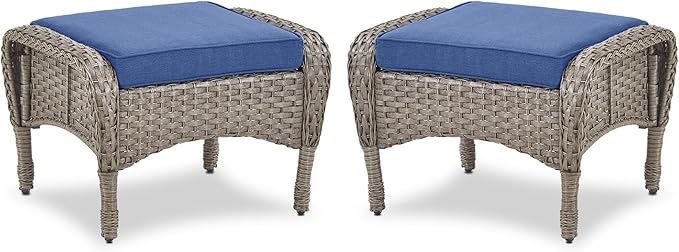 Belord Outdoor Ottomans for Patio Foot Rest - 25 Inch PE Wicker Foot Stool Set of 2 for Patio Furniture Sets,All Weather Rattan Ottoman for Balcony Deck Backyard Brown Gray