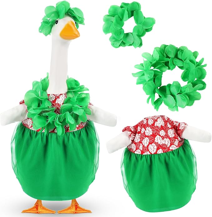 Bikini Porch Goose Outfits with Sunglasses and Swimming Tube for 23" Summer Goose Costume Garden Patio Statue Decor(Hawaii Girl)