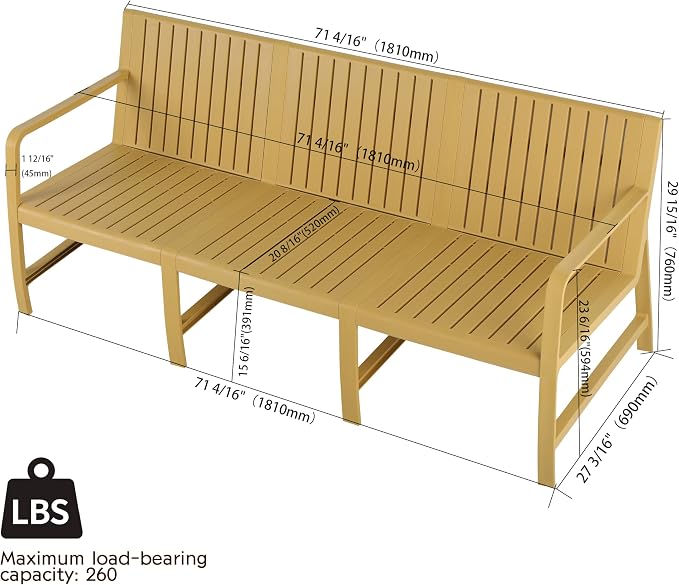 KEIKI 1 PC Outdoor Indoor 3-Seater Sofa PP Furniture Conversation Set Easy Assembly for Patio